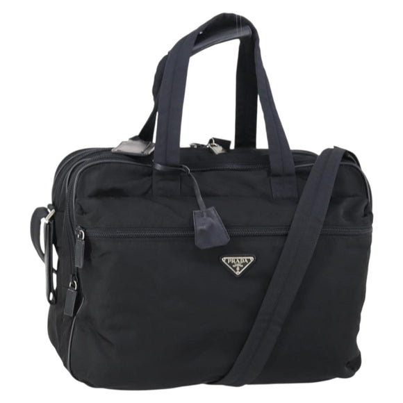 PRADA Boston Bag Nylon 2way Black Silver Auth am9248