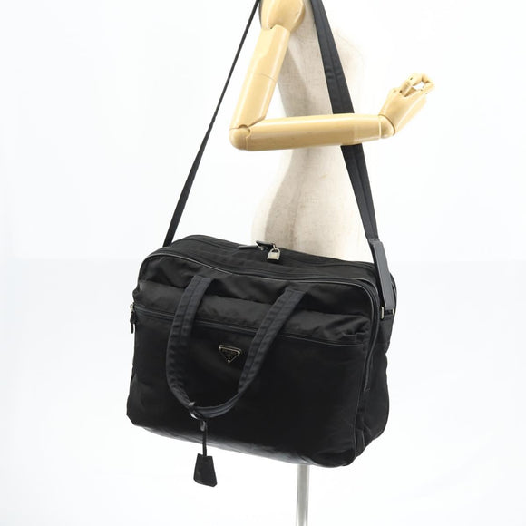 PRADA Boston Bag Nylon 2way Black Silver Auth am9248