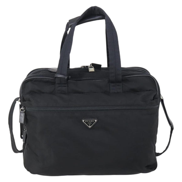 PRADA Boston Bag Nylon 2way Black Silver Auth am9248