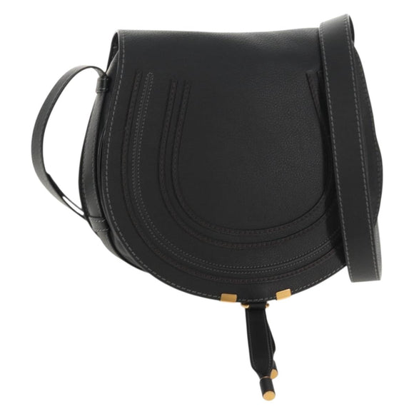 Chloe Mercy Shoulder Bag Leather Black Gold Auth am9250V