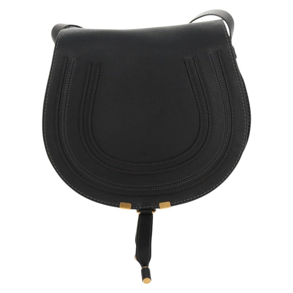 Chloe Mercy Shoulder Bag Leather Black Gold Auth am9250V