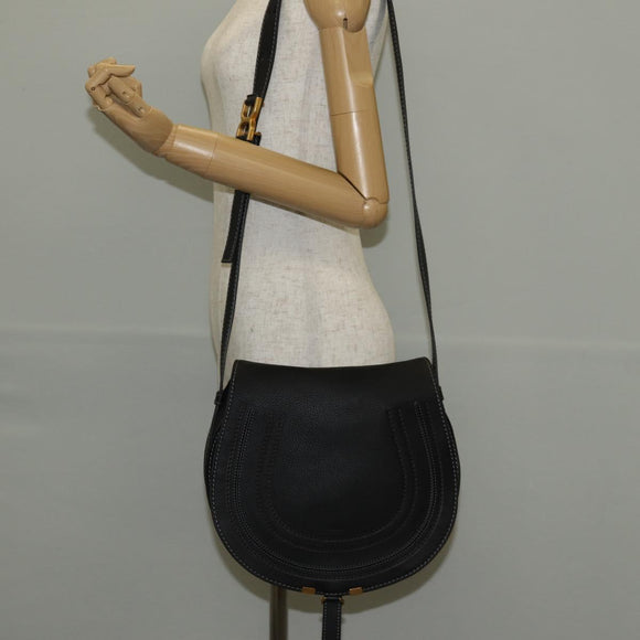 Chloe Mercy Shoulder Bag Leather Black Gold Auth am9250V