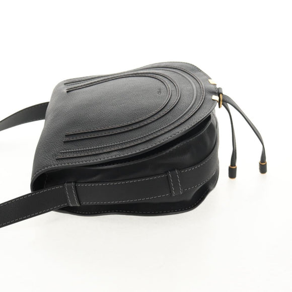 Chloe Mercy Shoulder Bag Leather Black Gold Auth am9250V