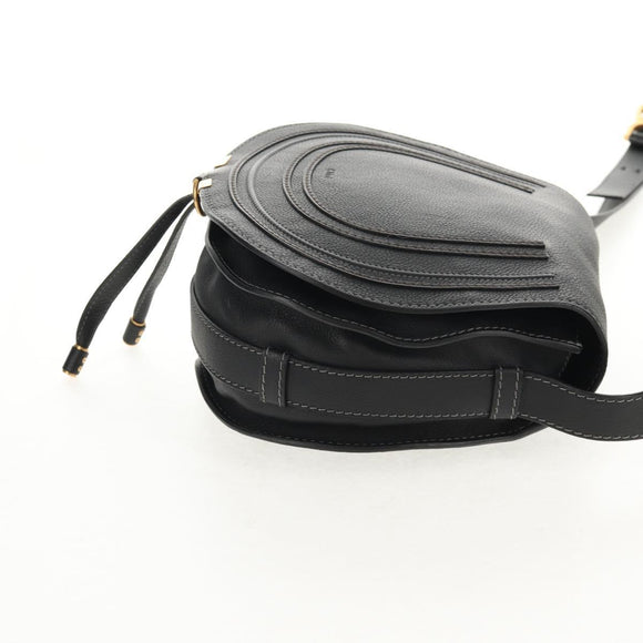 Chloe Mercy Shoulder Bag Leather Black Gold Auth am9250V