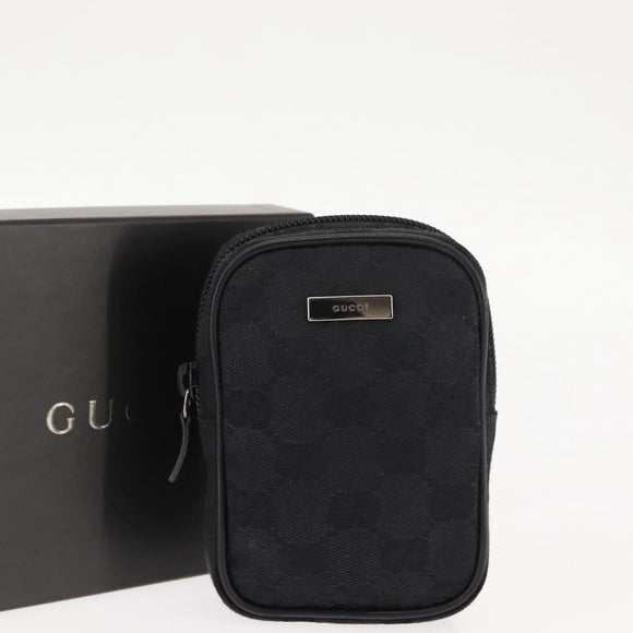 GUCCI GG Canvas Pouch Black Silver 74245 Auth am9252