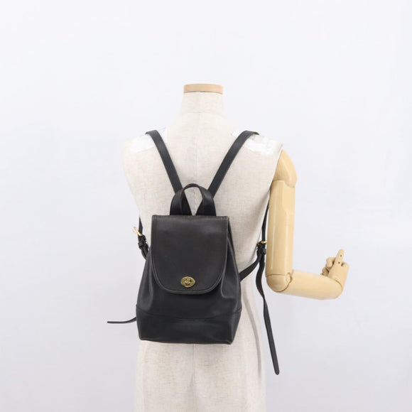 Coach Backpack Leather Black Gold Auth am9257