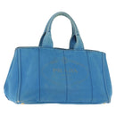 PRADA Canapa GM Hand Bag Canvas Blue Gold Auth am9265-1