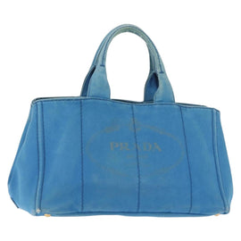 PRADA Canapa GM Hand Bag Canvas Blue Gold Auth am9265