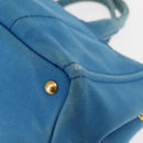 PRADA Canapa GM Hand Bag Canvas Blue Gold Auth am9265-14