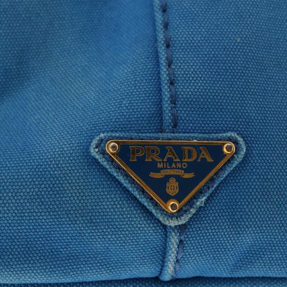 PRADA Canapa GM Hand Bag Canvas Blue Gold Auth am9265
