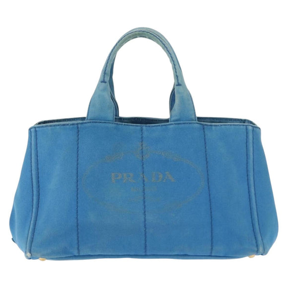 PRADA Canapa GM Hand Bag Canvas Blue Gold Auth am9265