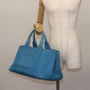 PRADA Canapa GM Hand Bag Canvas Blue Gold Auth am9265-21