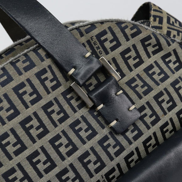 FENDI Zucchino Canvas Hand Bag Navy Silver Auth am9266