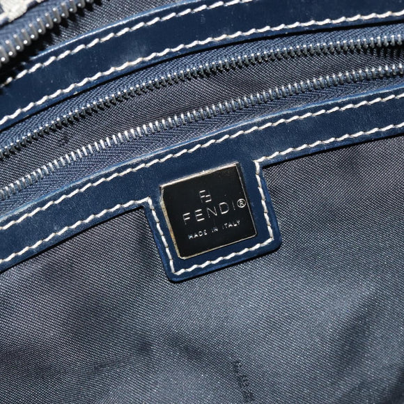 FENDI Zucchino Canvas Hand Bag Navy Silver Auth am9266