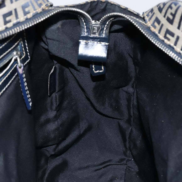 FENDI Zucchino Canvas Hand Bag Navy Silver Auth am9266