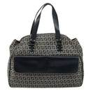 FENDI Zucchino Canvas Hand Bag Navy Silver Auth am9266-13