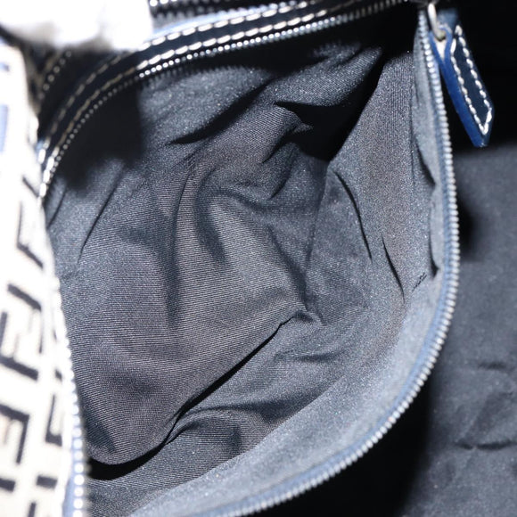 FENDI Zucchino Canvas Hand Bag Navy Silver Auth am9266