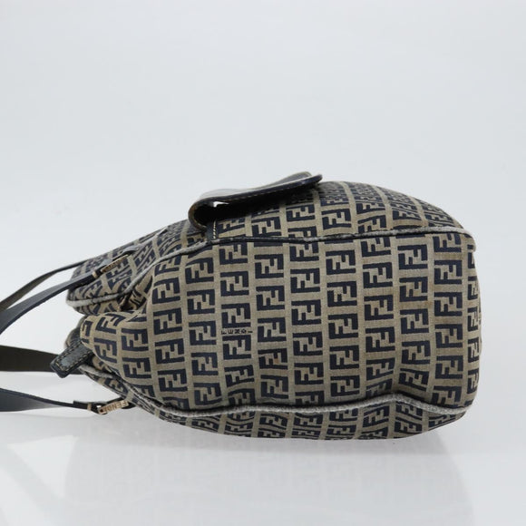 FENDI Zucchino Canvas Hand Bag Navy Silver Auth am9266