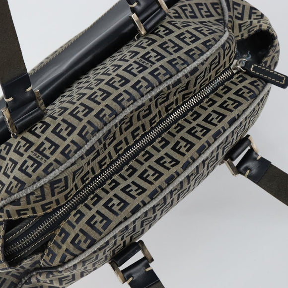 FENDI Zucchino Canvas Hand Bag Navy Silver Auth am9266