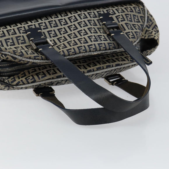 FENDI Zucchino Canvas Hand Bag Navy Silver Auth am9266