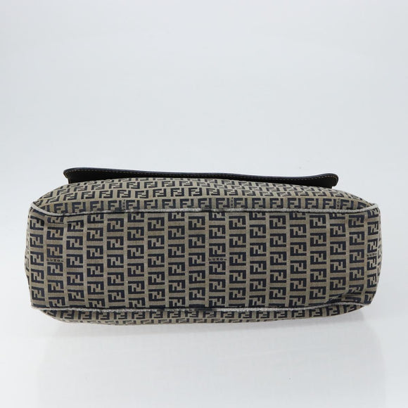 FENDI Zucchino Canvas Hand Bag Navy Silver Auth am9266