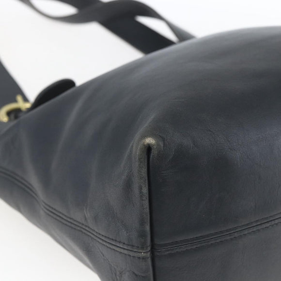 Coach Tote Bag Leather Black Gold Auth am9267