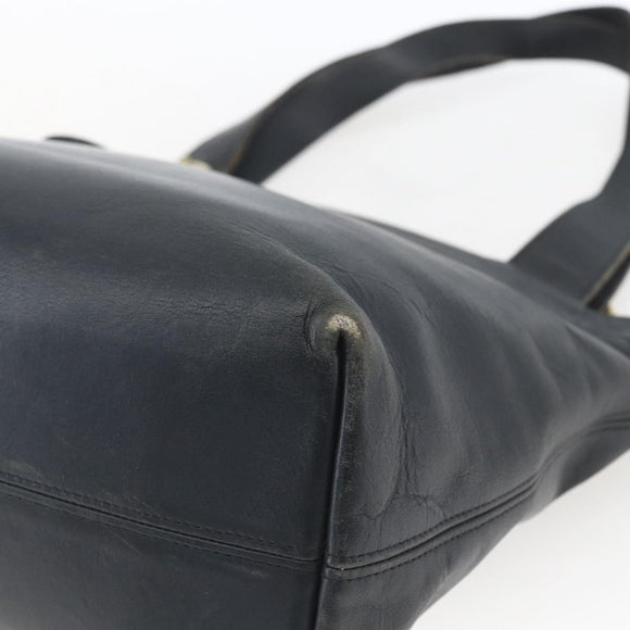 Coach Tote Bag Leather Black Gold Auth am9267