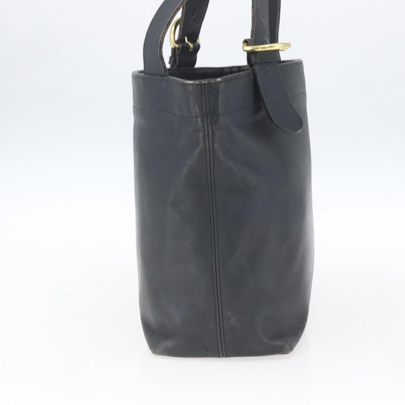 Coach Tote Bag Leather Black Gold Auth am9267