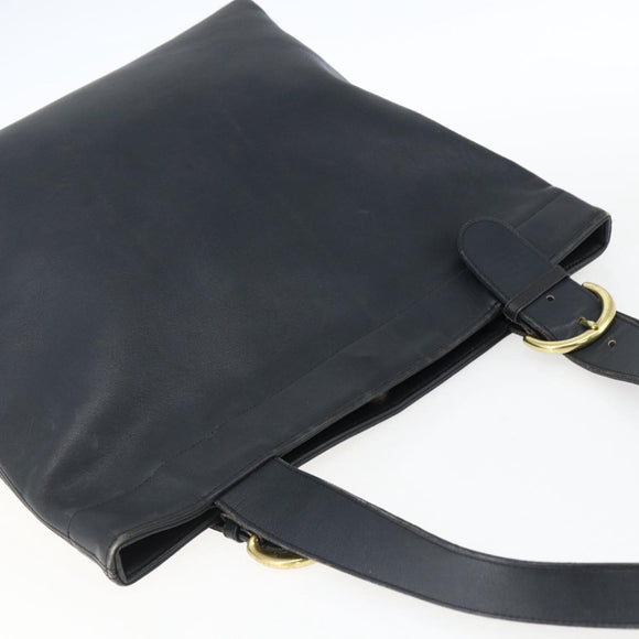 Coach Tote Bag Leather Black Gold Auth am9267
