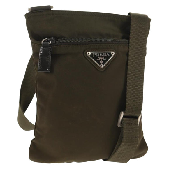PRADA Pouch Shoulder Bag Nylon Khaki Silver Auth am9274V