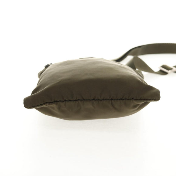 PRADA Pouch Shoulder Bag Nylon Khaki Silver Auth am9274V