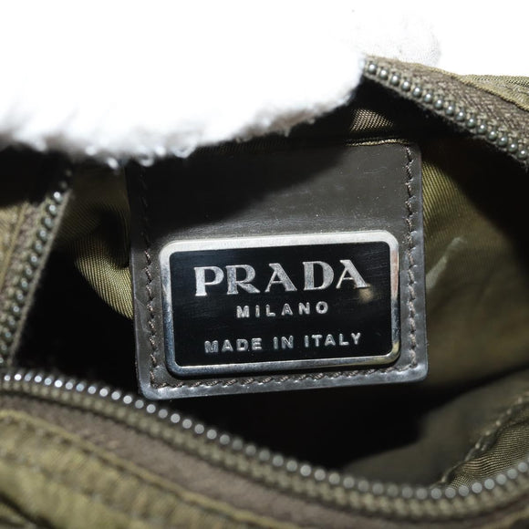 PRADA Pouch Shoulder Bag Nylon Khaki Silver Auth am9274V