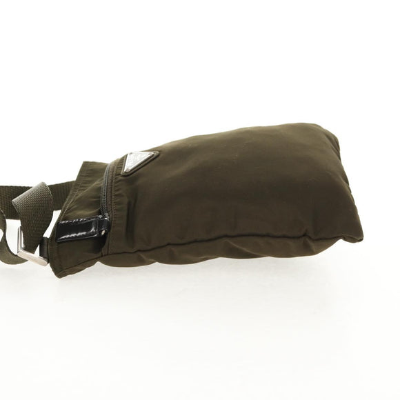 PRADA Pouch Shoulder Bag Nylon Khaki Silver Auth am9274V