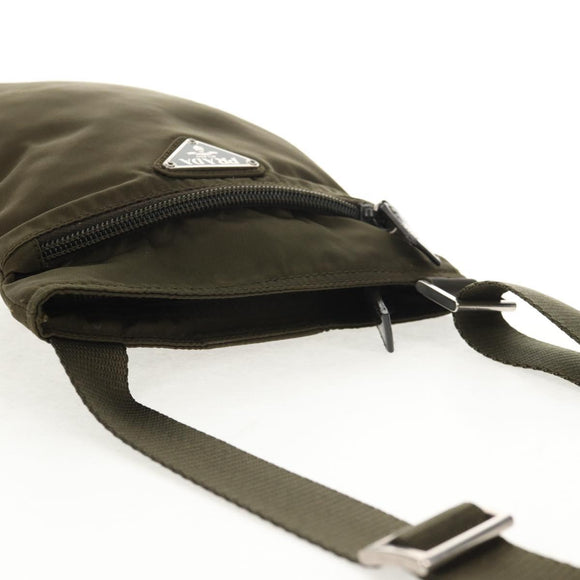 PRADA Pouch Shoulder Bag Nylon Khaki Silver Auth am9274V