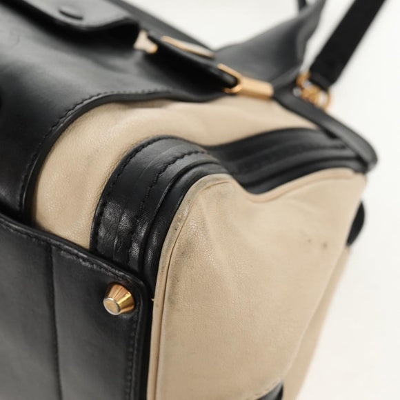 Chloe Little Alice Hand Bag Leather 2way Beige Gold Auth am9275