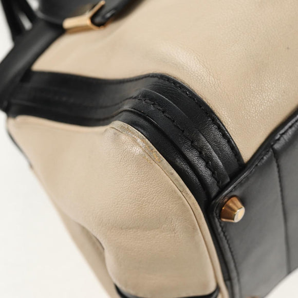 Chloe Little Alice Hand Bag Leather 2way Beige Gold Auth am9275