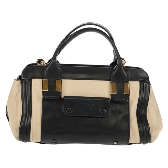 Chloe Little Alice Hand Bag Leather 2way Beige Gold Auth am9275