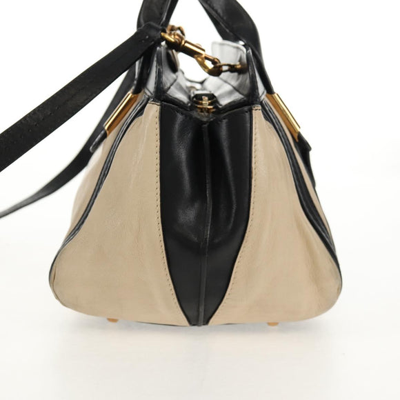 Chloe Little Alice Hand Bag Leather 2way Beige Gold Auth am9275