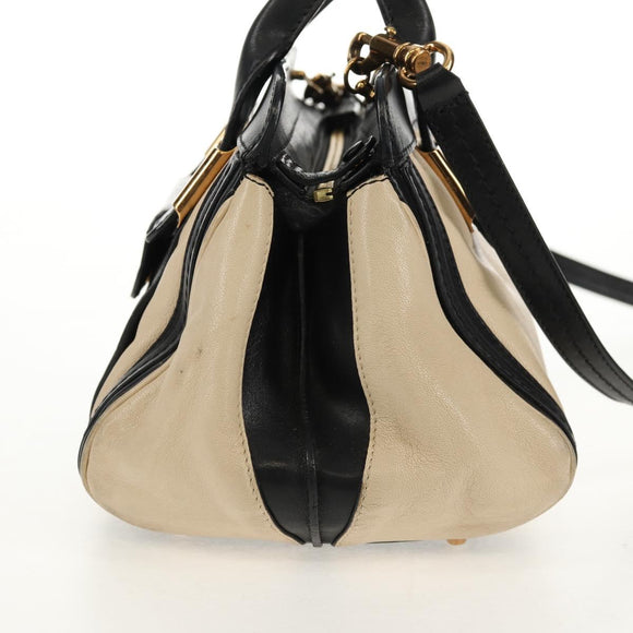 Chloe Little Alice Hand Bag Leather 2way Beige Gold Auth am9275