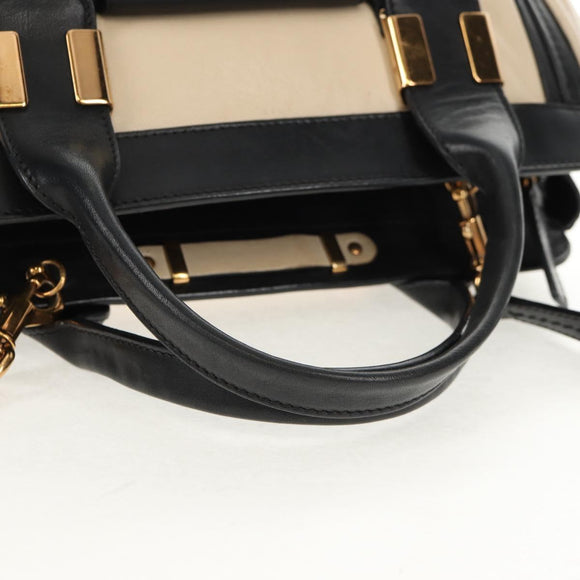 Chloe Little Alice Hand Bag Leather 2way Beige Gold Auth am9275