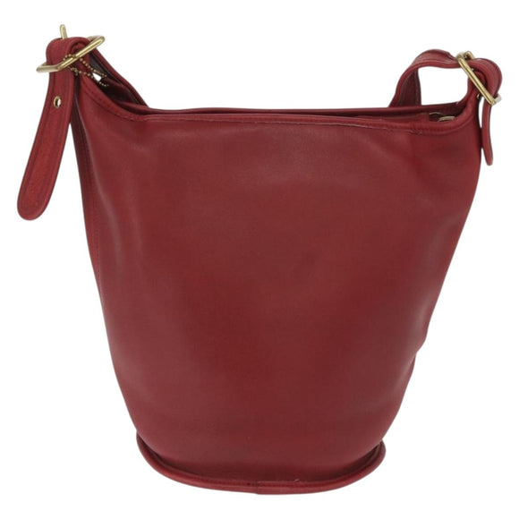 Coach Shoulder Bag Leather Red Gold Auth am9276