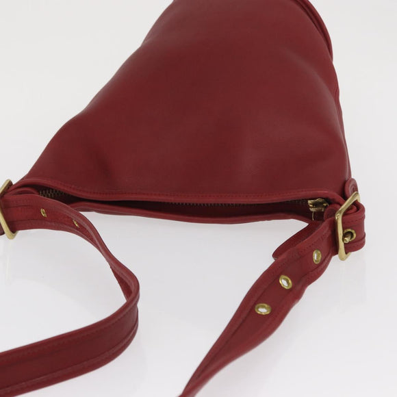 Coach Shoulder Bag Leather Red Gold Auth am9276