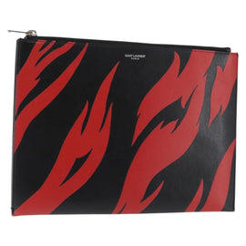 SAINT LAURENT Clutch Bag Leather Black Silver Auth am9294