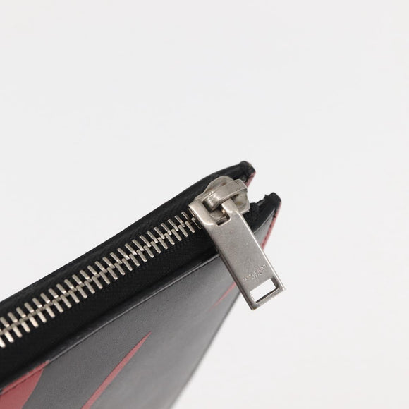 SAINT LAURENT Clutch Bag Leather Black Silver Auth am9294