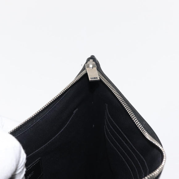 SAINT LAURENT Clutch Bag Leather Black Silver Auth am9294