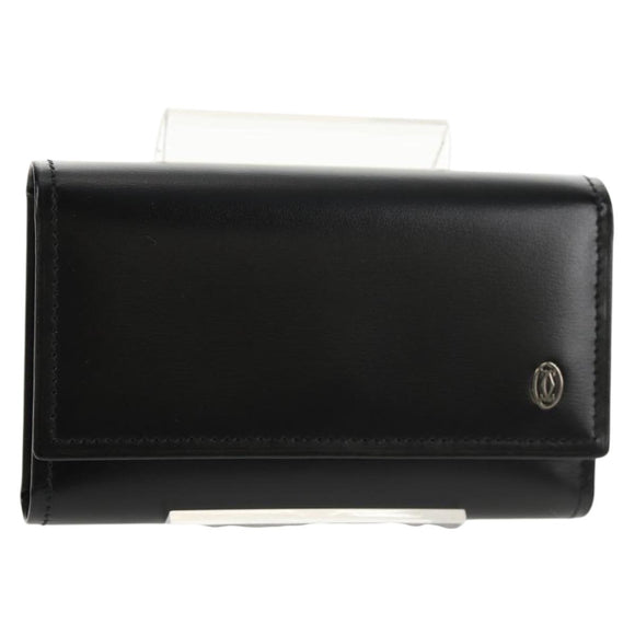 CARTIER Key Case Leather Black Auth am9296V