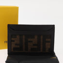 FENDI Zucca Canvas Card Case Black Brown Auth am9297-12