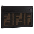 FENDI Zucca Canvas Card Case Black Brown Auth am9297-1