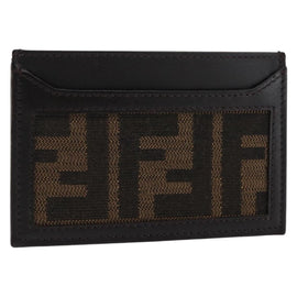 FENDI Zucca Canvas Card Case Black Brown Auth am9297
