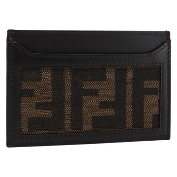 FENDI Zucca Canvas Card Case Black Brown Auth am9297